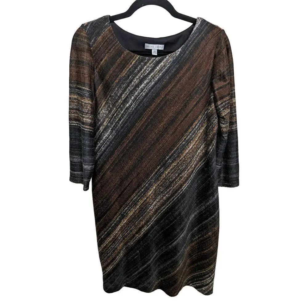 Sandra Darren Diagonal Print Sheath Dress BrownโGrayโPetiteโWomen'sโSize